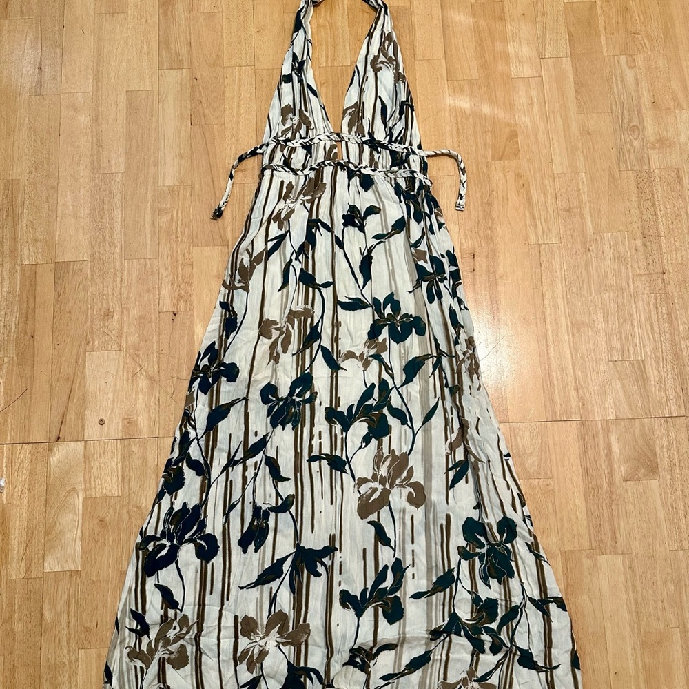 Floral Halter Maxi Dress - Cream and Green